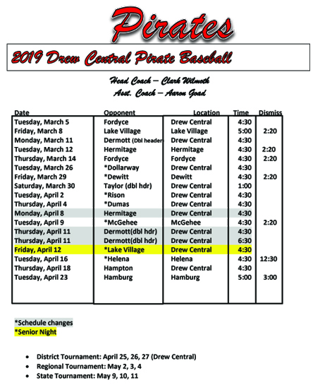 Pirates Baseball Schedule 2019