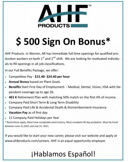 AHF Offering $500 Sign On Bonus