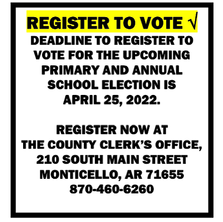 Register to Vote. Deadline is April 25