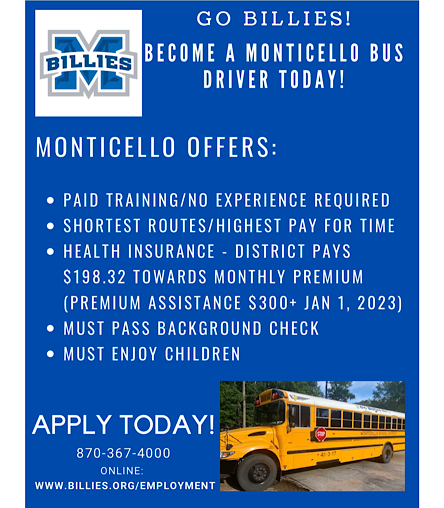 Be a Monticello Bus Driver!!