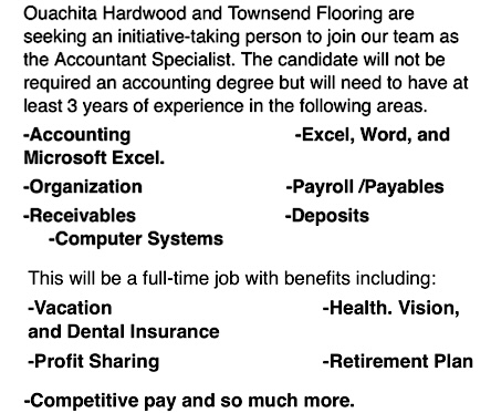 Ouachita & Townsend Flooring Seeking Accountant Specialist