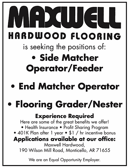 Maxwell Hardwood Flooring Job Openings