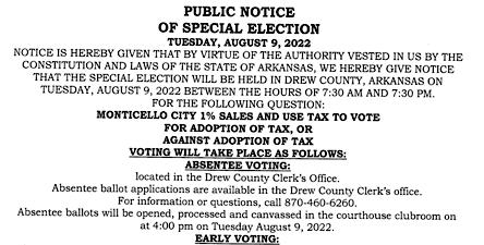 Public Notice of Election on Friday July 29