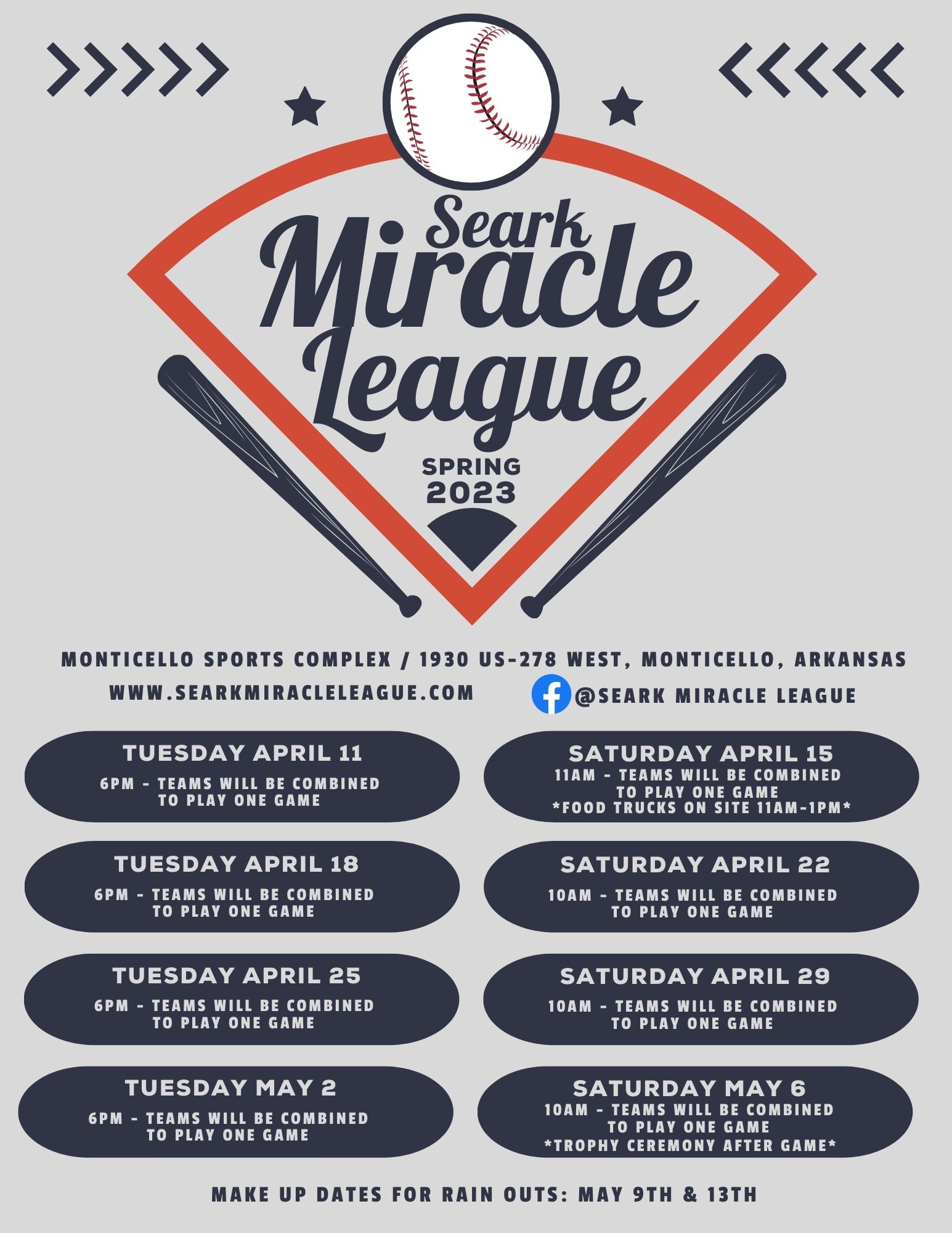 Seark Miracle League Spring 2023 Schedule