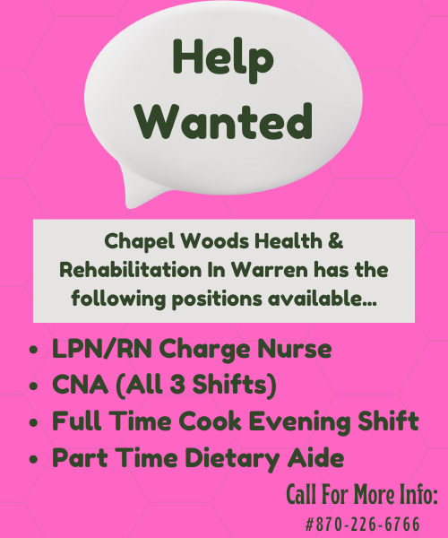Help Wanted At Chapel Woods Health & Rehab in Warren