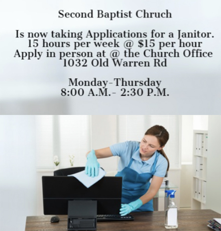 Second Baptist Church Janitor Help Wanted 2023