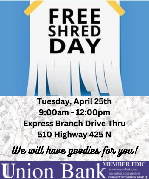 Union Bank Free Community Shred Day Ad April 25th 2023