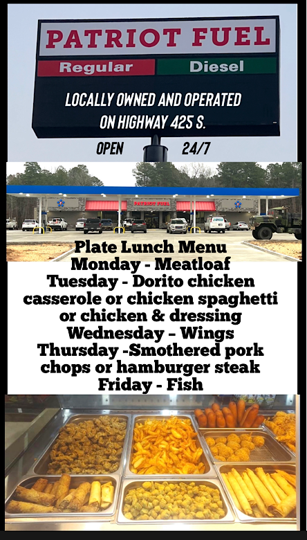 Plate Lunch Menu at Patriot Truck Stop